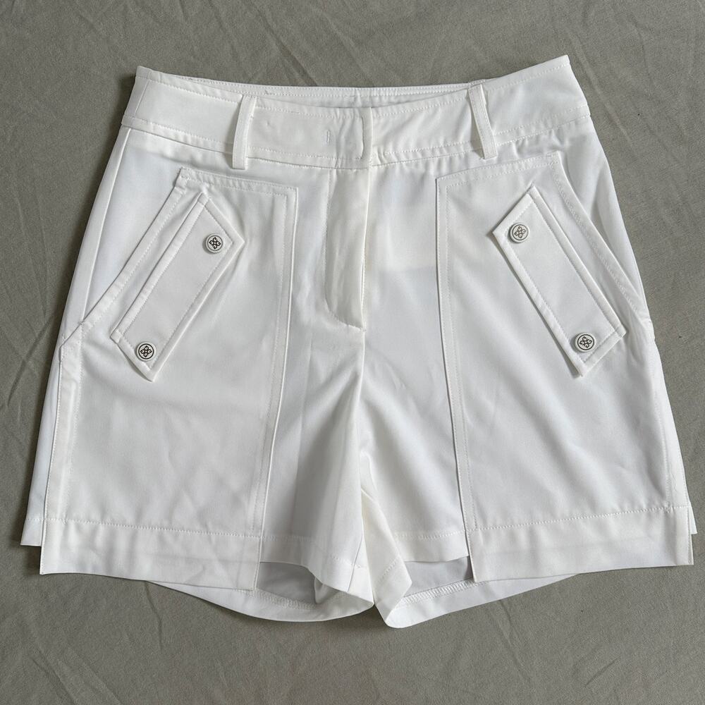 G/FORE White Women's Athletic Golf Shorts with Button Flap Pockets